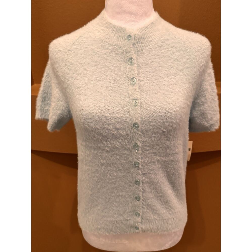 Women Anthropologie Button Down Eyelash Knit Cropped Cardigan Size XS NWT - Picture 3 of 12